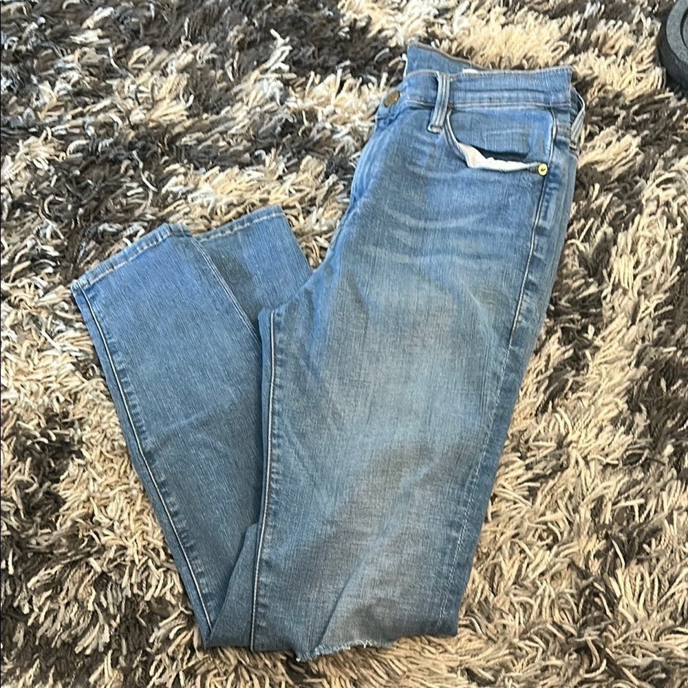 Frame Denim Blue Straight Leg Jeans with Vintage Wash